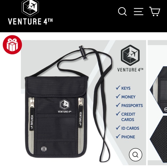 Venture 4TH Neck Pouch Travel Wallet RFID Blocking Passport Holder Gray/Black - Picture 13 of 15